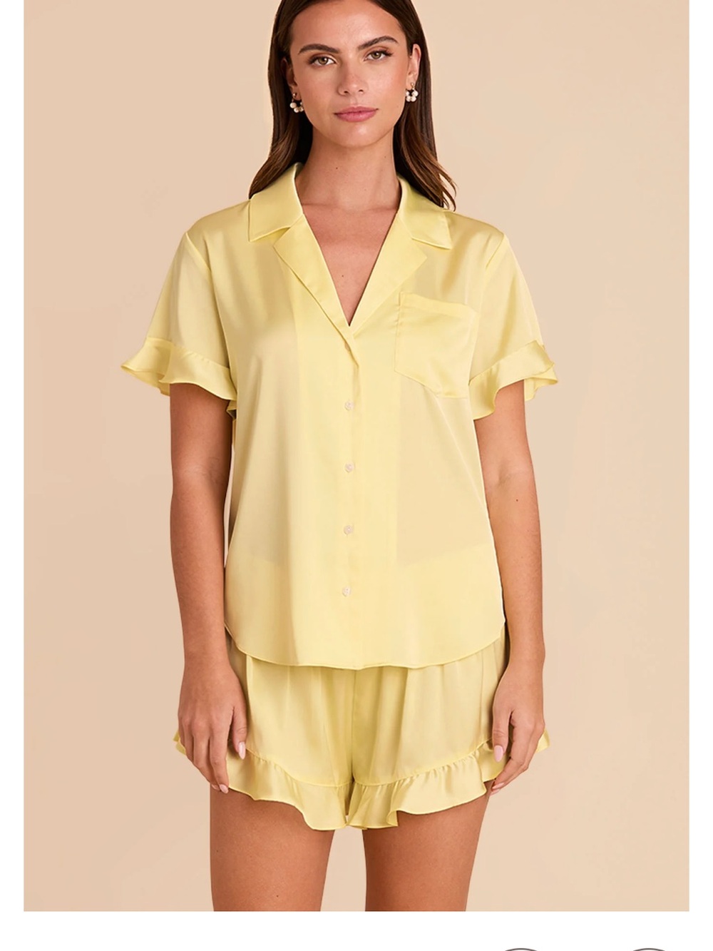 Women's Yellow Ruffle Short Pajama Set
